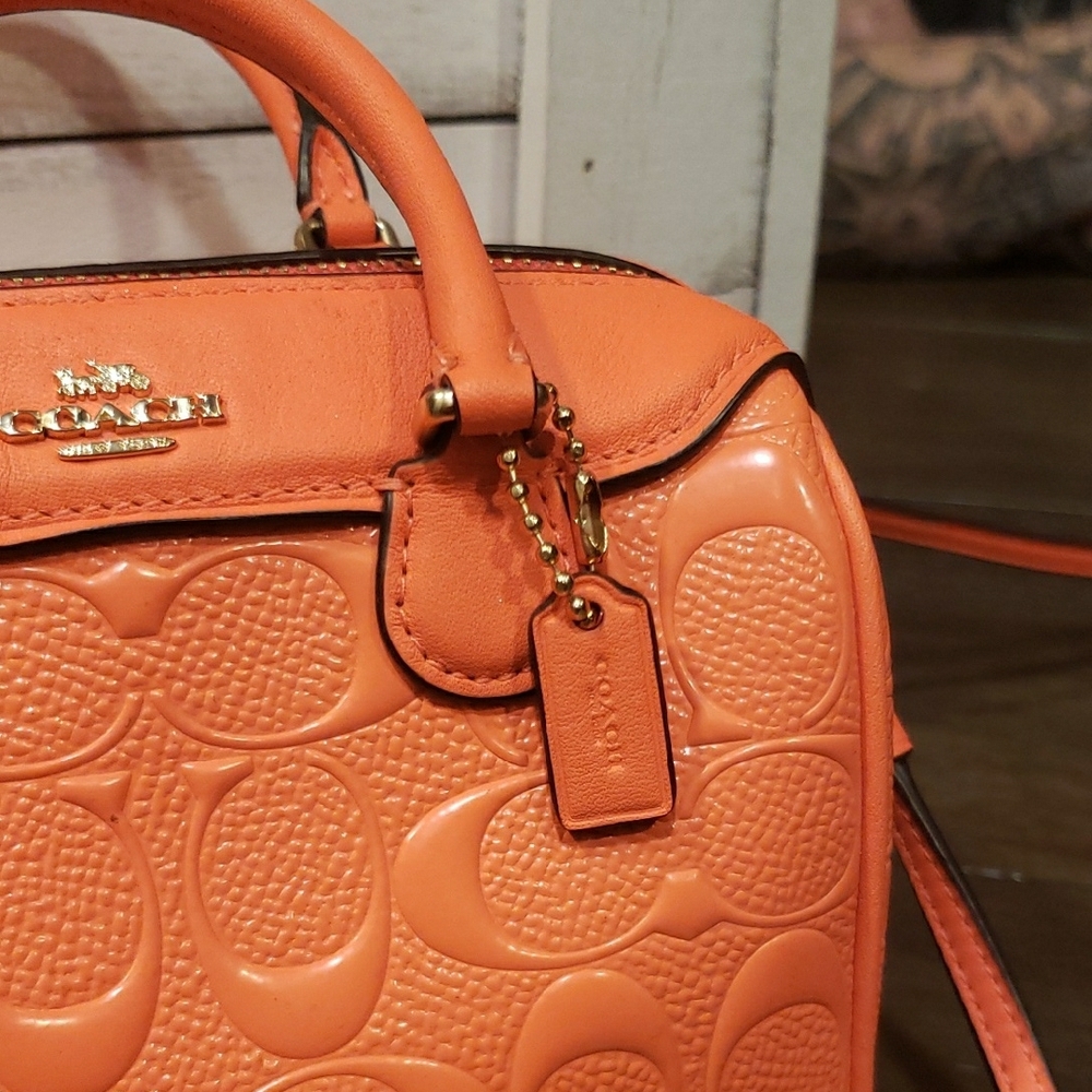 Coach Orange Leather Satchel with Embossed Design - Picture 2 of 6